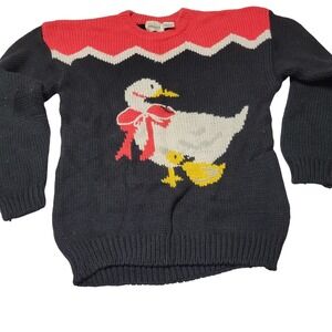 Vtg Leslie Fay Seperates Womens S Duck Sweater Black Long Sleeve Crew Neck Knit